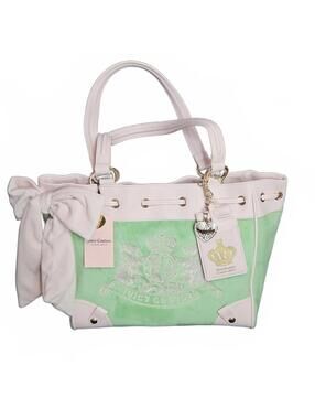 Juicy Couture Classic Scottie Dogs Daydreamer Tote Bag Retro Green and Pink NWT